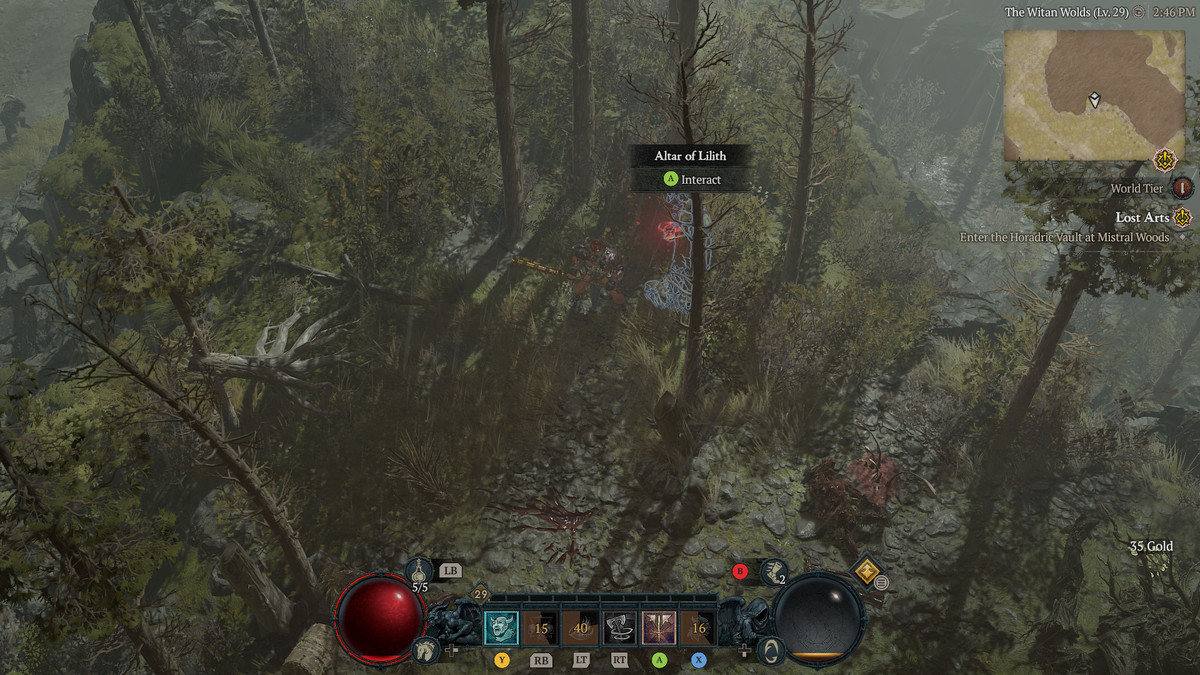 A Barbarian approaches the 30th Altar of Lilith in Scosglen in Diablo 4