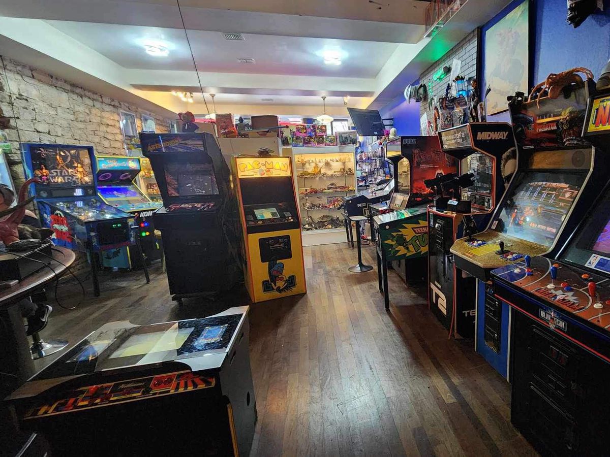 A room with arcade games.