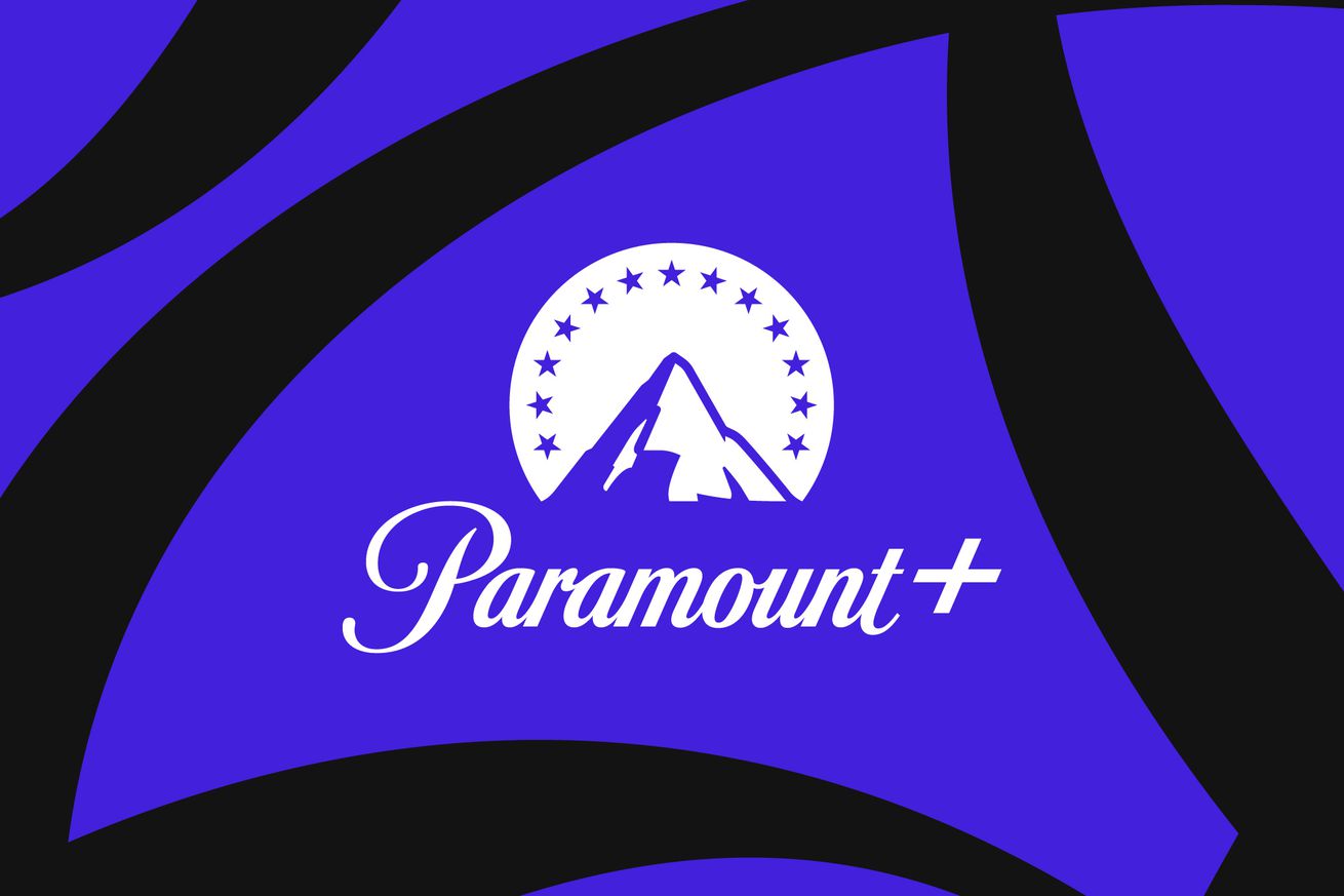 Paramount Plus logo on blue and black background