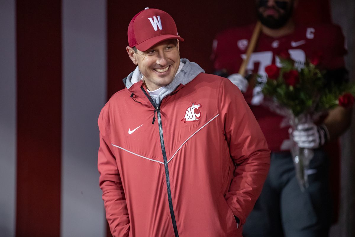 PULLMAN, WA - NOVEMBER 19: Washington State interim head coach Jake Dickert looks out the tunnel prior to a PAC 12 conference matchup between the Arizona Wildcats and the Washington State Cougars on November 19, 2021, at Martin Stadium in Pullman, WA.