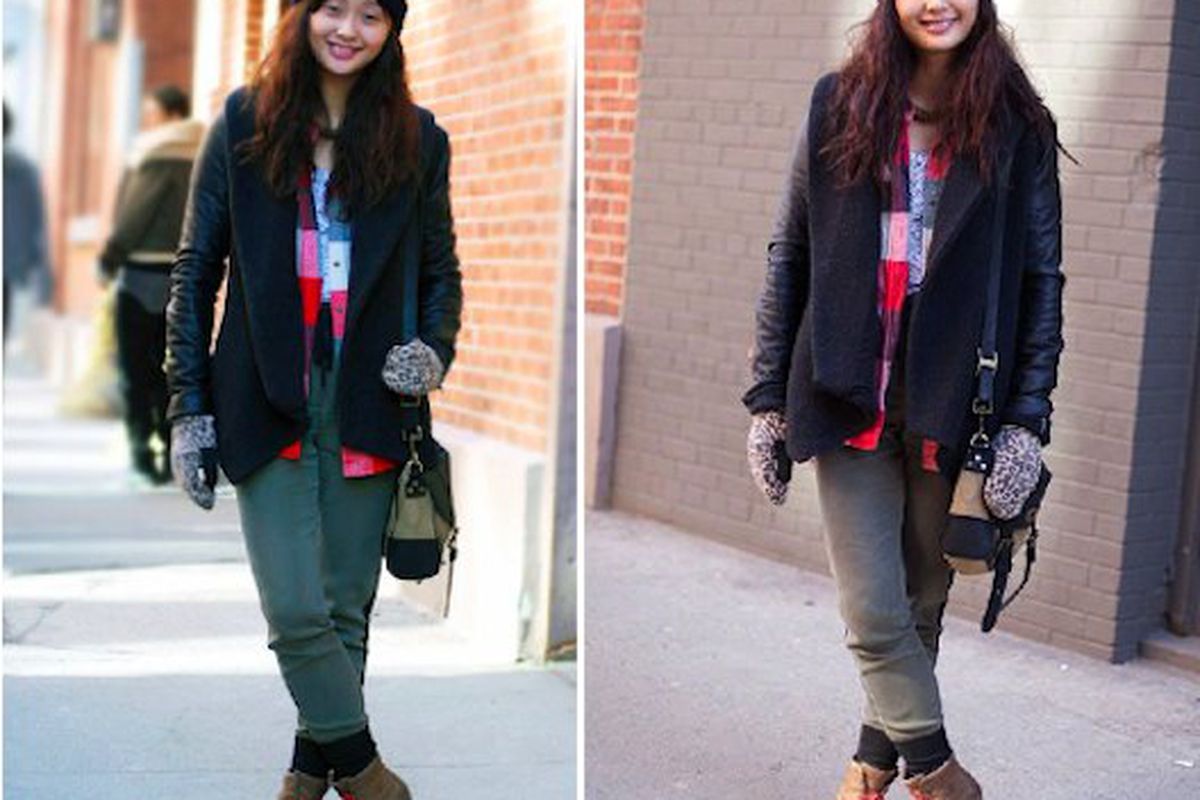 Connie Wang's Fashionista photo, left, and her Refinery29 photo, right