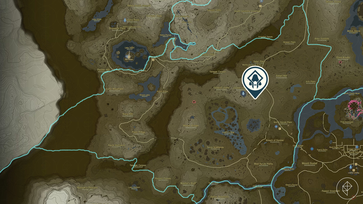 The Legend of Zelda: Tears of the Kingdom&nbsp;map showing the Taki-ihaban Shrine location