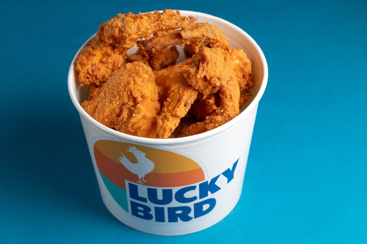 A bucket of chicken from Lucky Bird