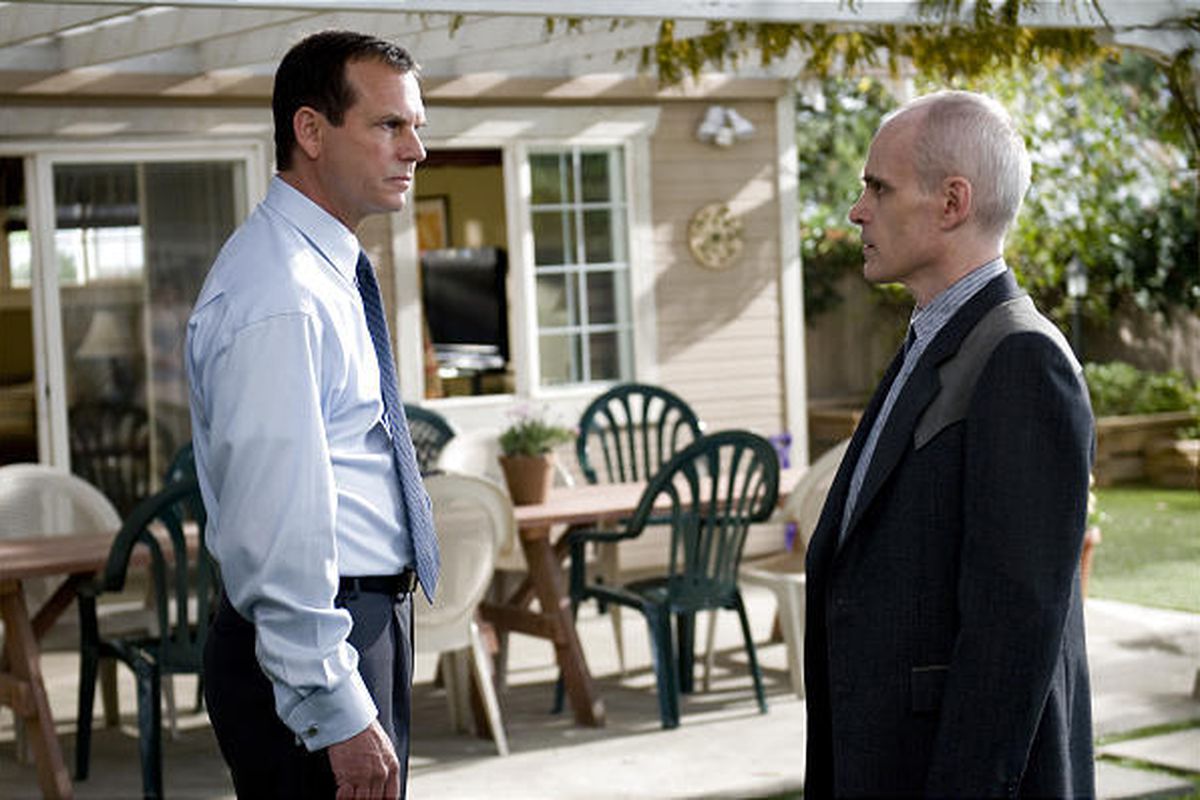 Bill (Bill Paxton) confronts J.J. ( Zeljko Ivanek) on "Big Love." The season finale airs Sunday at 10 p.m. on HBO.