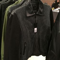 Men’s gray Larcoty jacket with leather, $590 (was $2,365)