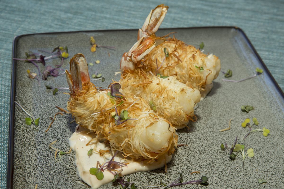 Avli Taverna’s kataifi prawns are large and wrapped with crunchy filo pastry.