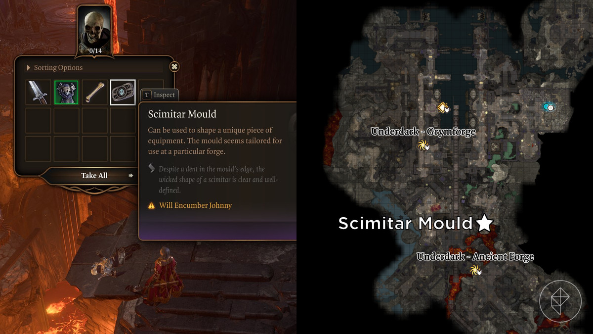 Scimitar mould location on the map of the Grymforge in Baldur’s Gate 3.