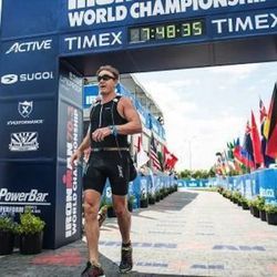 Celebrity chef Gordon Ramsay finishes the Ironman 70.3 World Championship in Henderson in 06:38.36 on Sunday. 