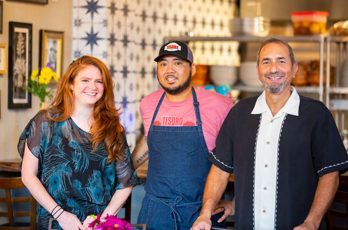 From left to right: Samantha Eaves; chef Hugo Suastegui; Alan Raines of Tortuga y Chango in Decatur, GA. 