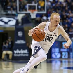 Brigham Young Cougars guard TJ Haws (30) drives to the hoop during a game at the Marriott Center in Provo on Saturday, Nov. 19, 2016.