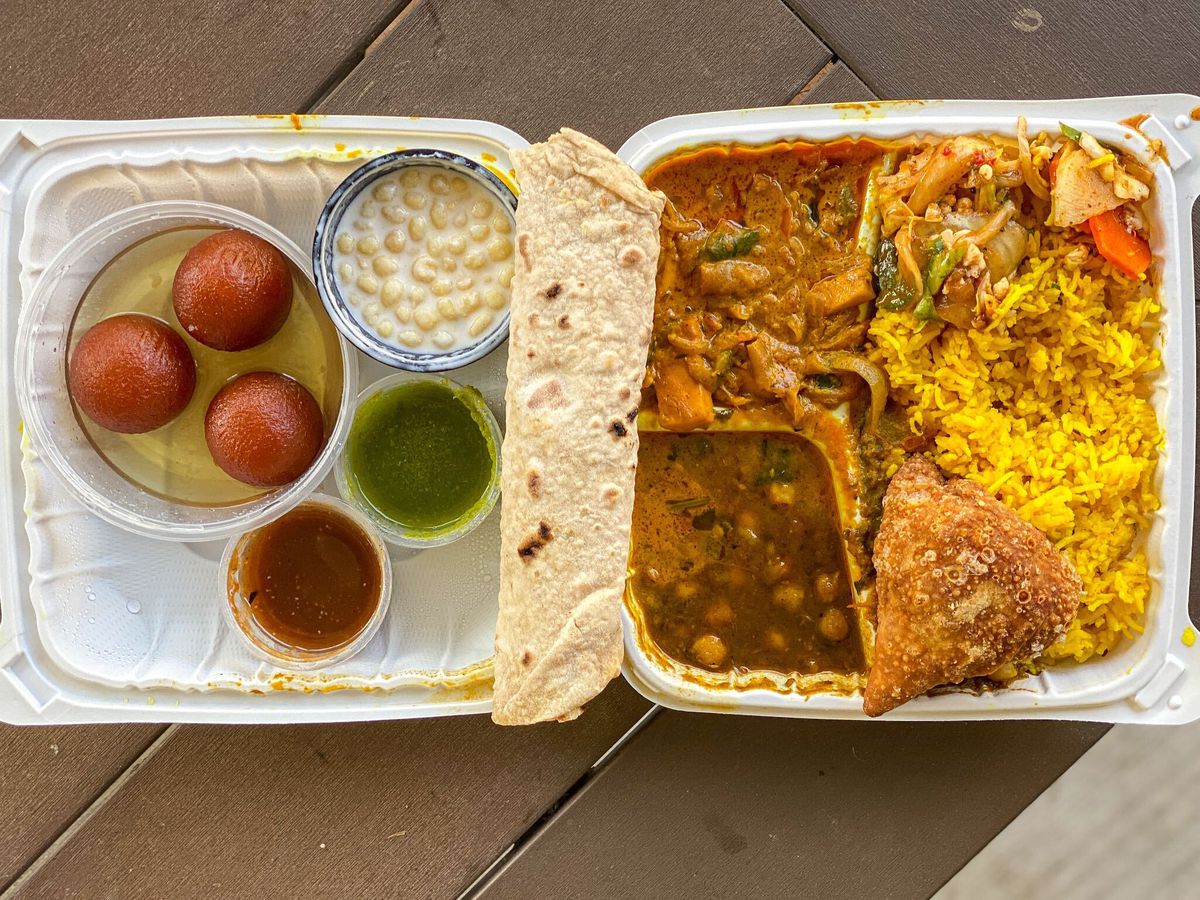 Daily lunch combo from Namaste Spiceland in Pasadena.