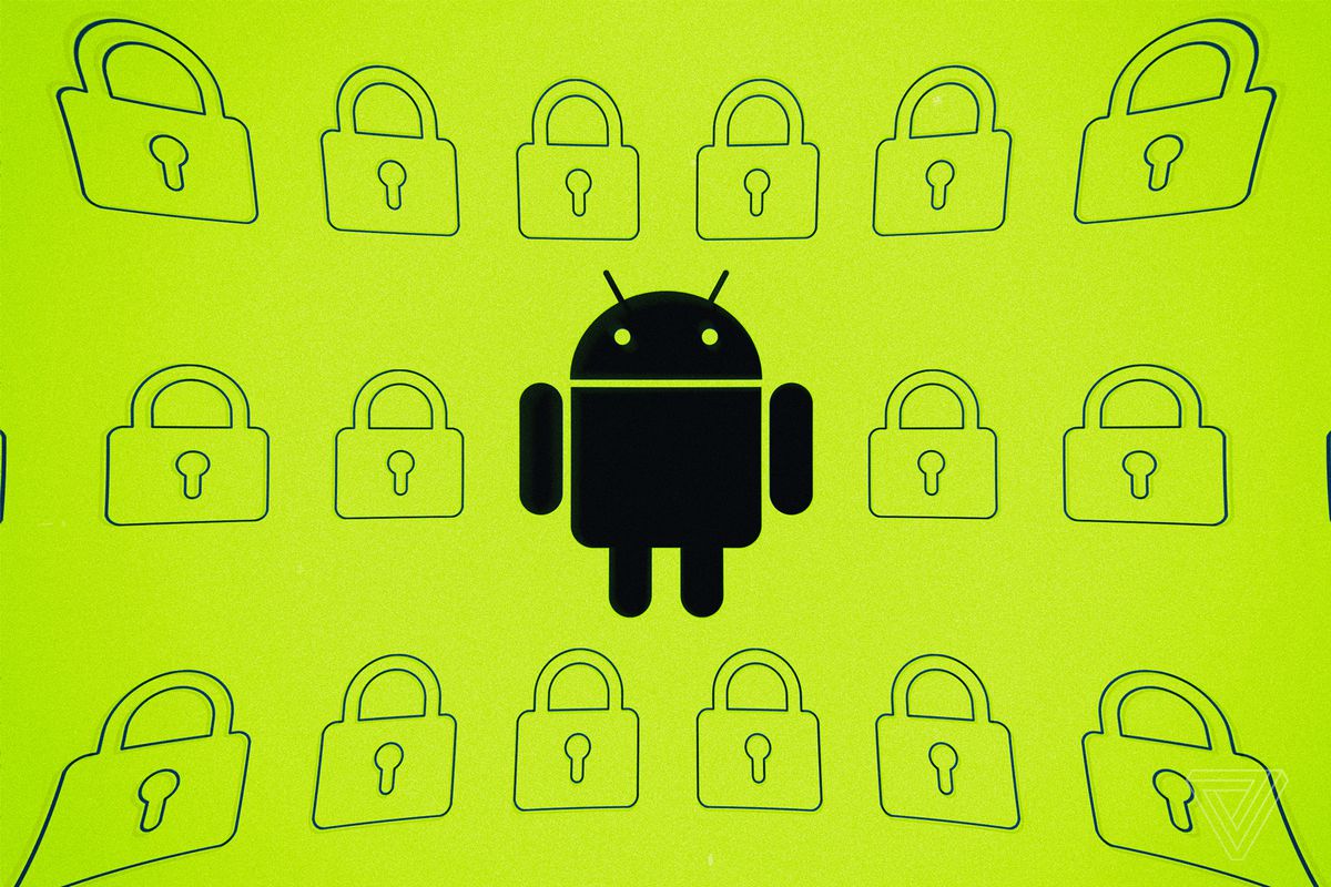 Android bot surrounded by padlocks