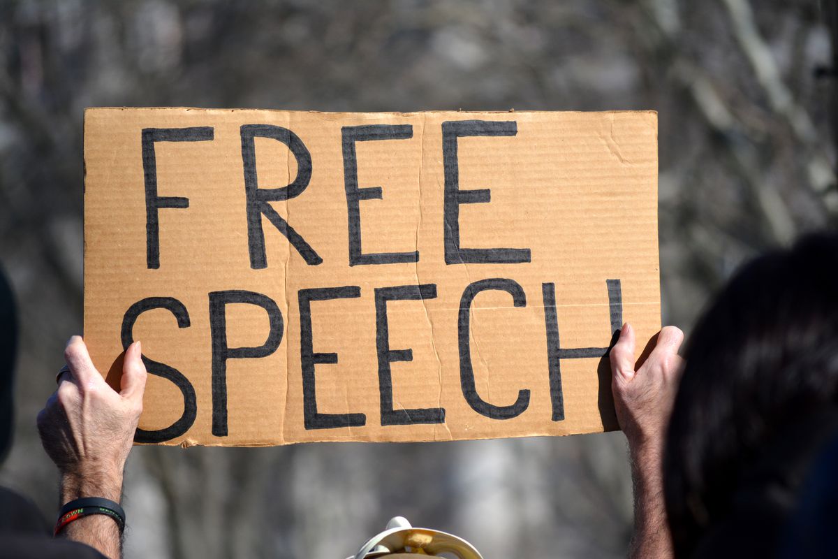 A person holding a free speech sign.