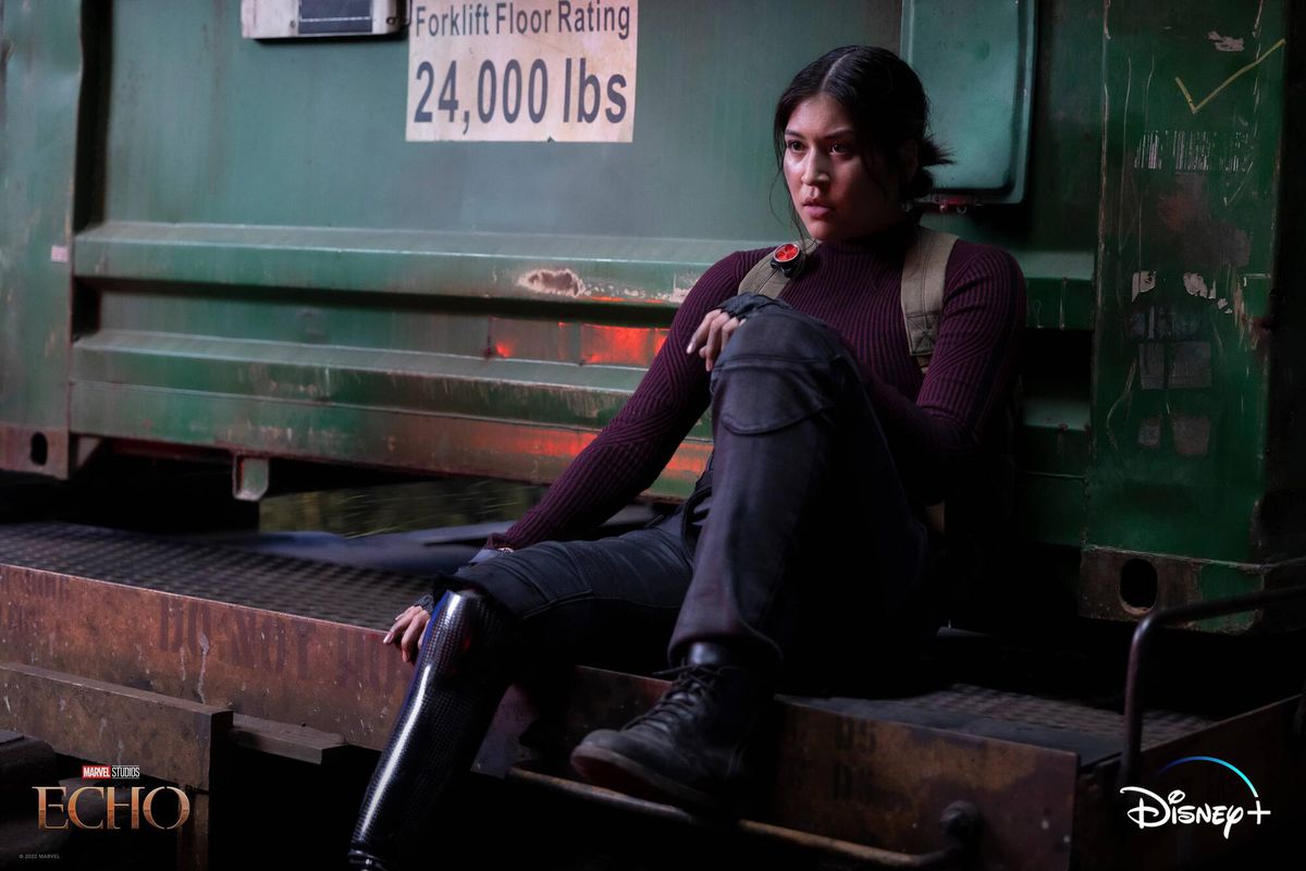 Alaqua Cox como Maya Lopez em Marvel's Echo, uma série da Disney Plus.