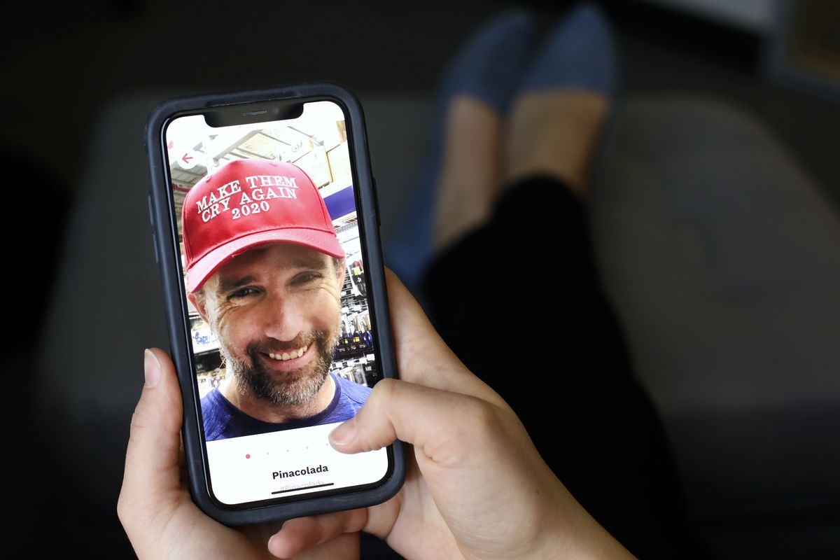 There are numerous dating apps for Trump supporters. Jeremiah Cummings, a 40-year-old man from Colorado Springs, Colo., is on the “Righter” app. Photograph taken in Salt Lake City on Wednesday, Oct. 9, 2019.