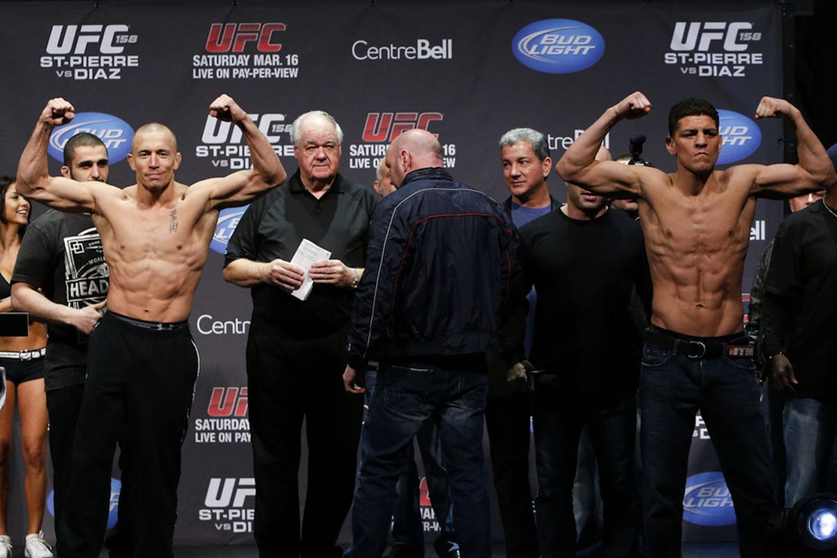 Georges St-Pierre battles Nick Diaz in the main event of UFC 158 on Saturday.