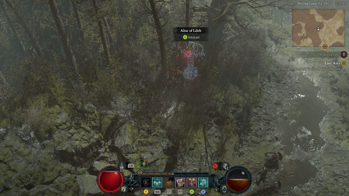 A Barbarian approaches the 19th Altar of Lilith in Scosglen in Diablo 4