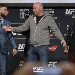 Cody Garbrandt and TJ Dillashaw continue jawing at UFC 217 press conference.