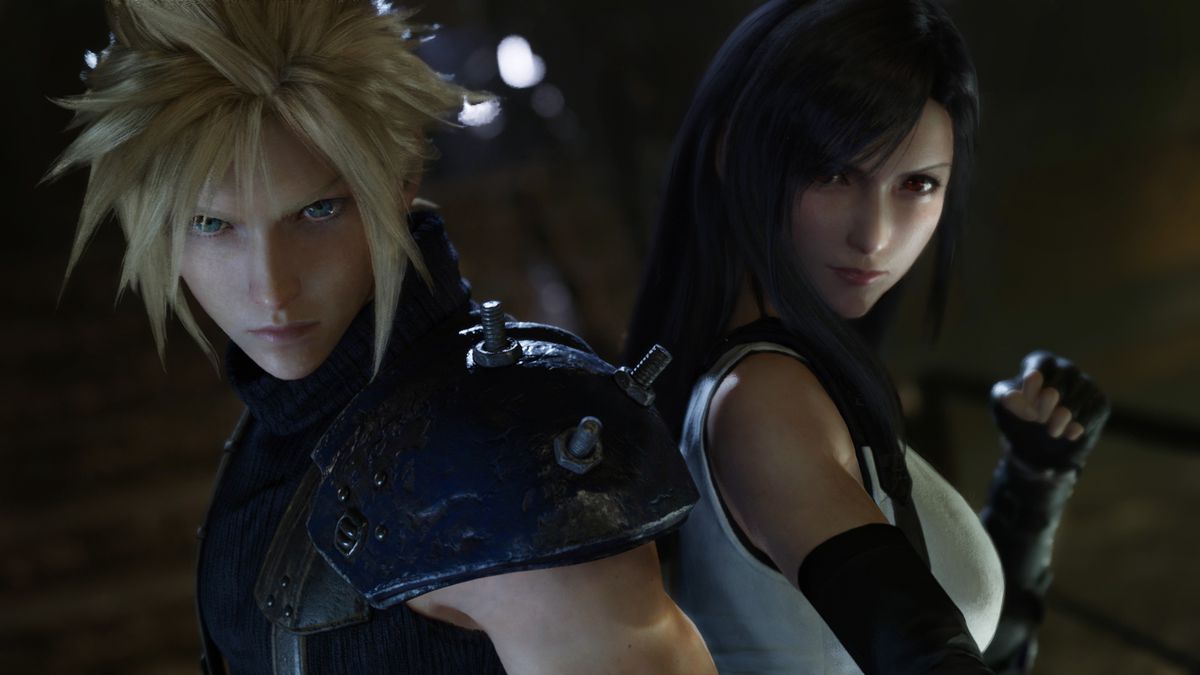 Cloud and Tifa stand back-to-back in Final Fantasy 7 Remake