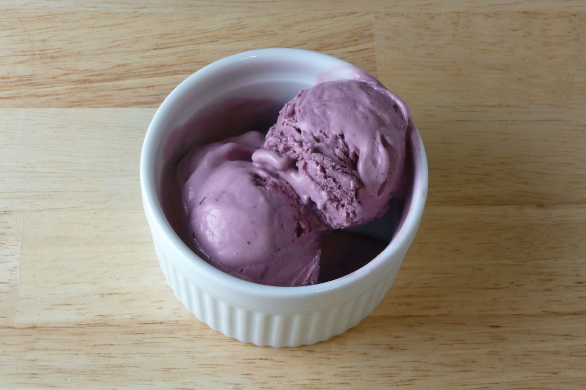 A scoop of purple ice cream