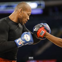 Jacare Souza throws a punch at UFC 230 workouts.