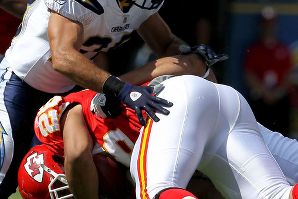 Chargers defensive lineman Antonio Garay's helmet registered a QB pressure, and this tackle assist. 