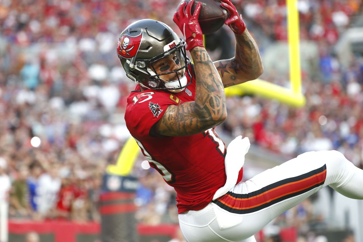 Tampa Bay Buccaneers wide receiver Mike Evans (13) catches the ball for a touchdown against the Buffalo Bills during the first half at Raymond James Stadium.