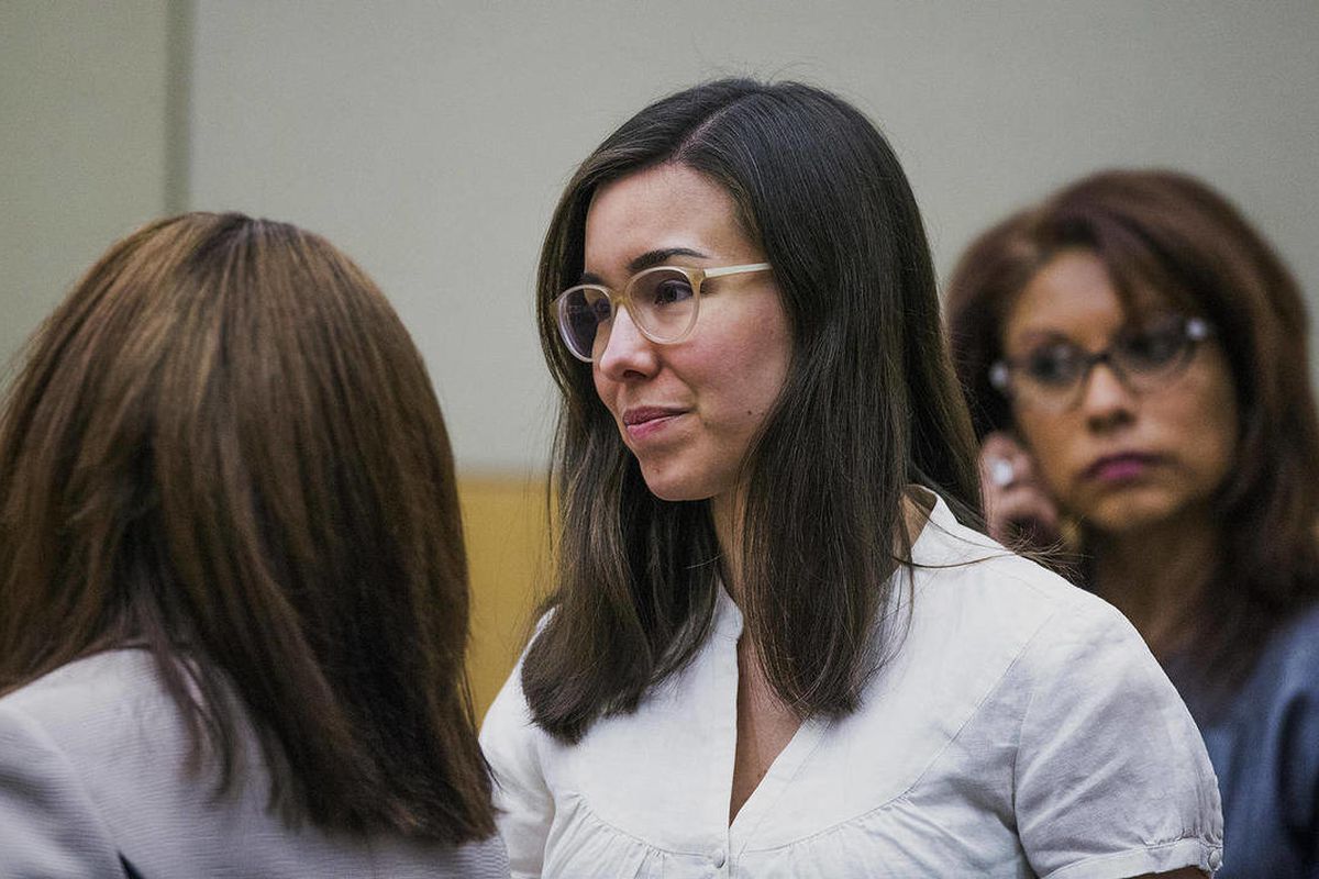 Jodi Arias listens during her sentencing retrial at Maricopa County Superior Court, Wednesday, Feb 18, 2015, in Phoenix. Arias was convicted of first-degree murder in May 2013 in the 2008 killing of former boyfriend Travis Alexander. However, jurors deadl