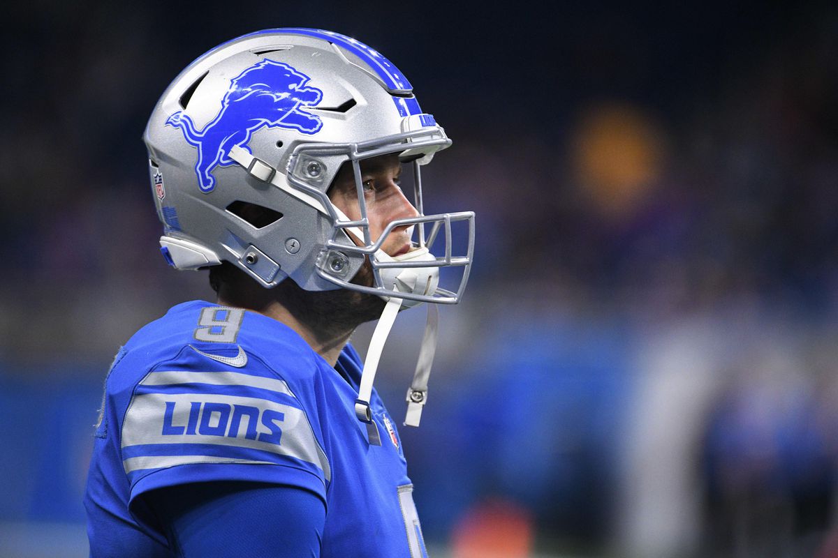 Detroit Lions quarterback Matthew Stafford watches from the sidelines during the fourth quarter against the Minnesota Vikings at Ford Field.&nbsp;