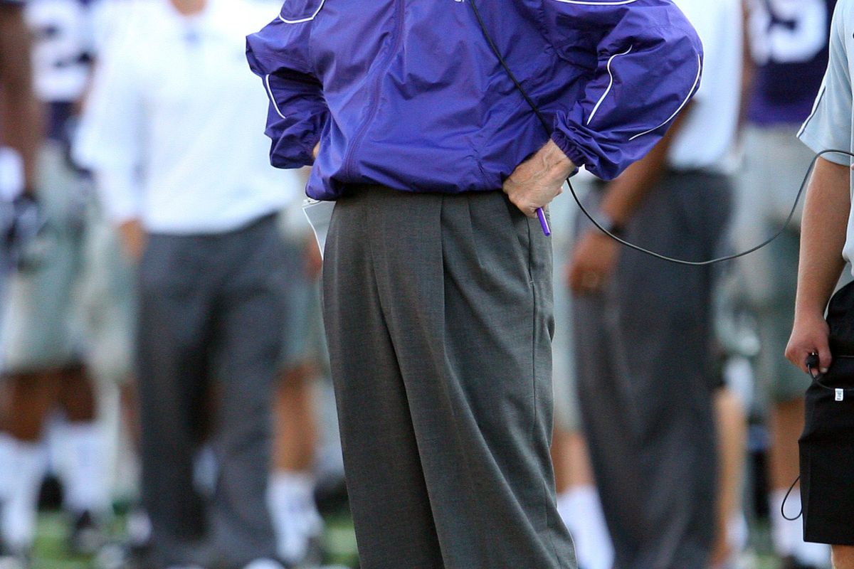 Sep 1, 2012; Manhattan, KS, USA; Kansas State Wildcats head coach Bill Snyder waits for a call from the officials during the first quarter against the Missouri State Bears at Bill Snyder Family Stadium. Mandatory Credit: Scott Sewell-US PRESSWIRE