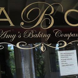 This Monday, June 3, 2013 photo shows Amy's Baking Company in Scottsdale, Ariz. The restaurant is now hiring staff again. The restaurant temporarily closed after their “Kitchen Nightmares” episode aired.  The episode of “Kitchen Nightmares” drew more than a million viewers on YouTube, and restaurateur Amy Bouzaglo's vitriolic rants became popular fodder on Twitter and Facebook. Bouzaglo announced she is shopping around her own reality TV show. 