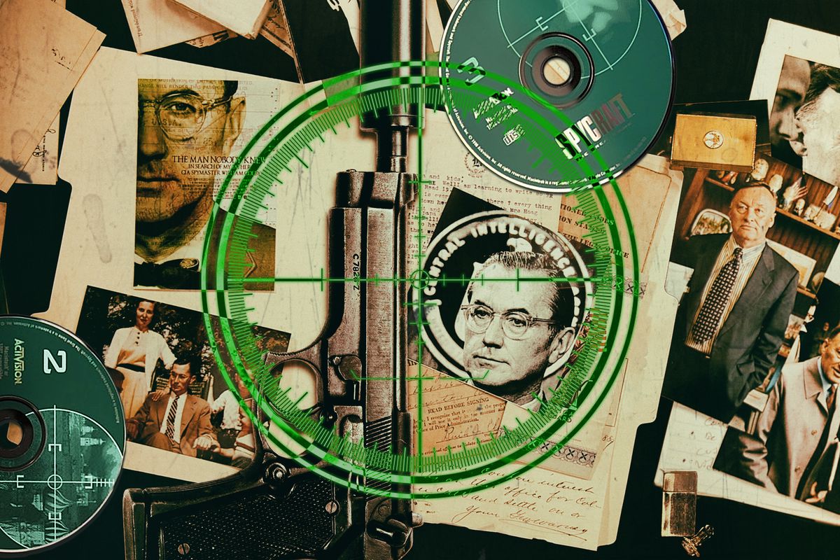 A lot of papers and ephemera on a black background. A green target is overlaid on the objects.