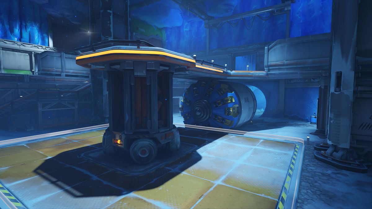 A screenshot of the control point and drill from Overwatch 2’s subterranean map, Antarctic Peninsula