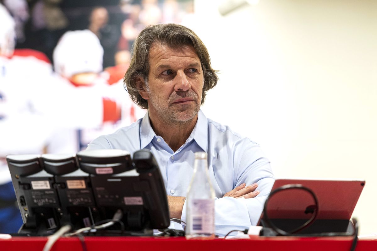 General manager Marc Bergevin of the Montreal Canadiens attends the first round of the 2021 NHL Entry Draft at Bell Center on July 23, 2021 in Montreal, Quebec, Canada.