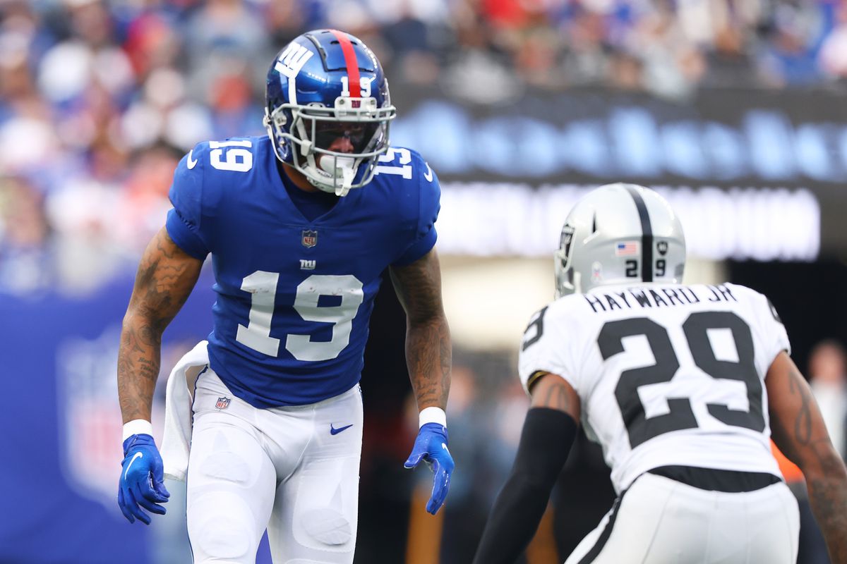 Kenny Golladay #19 of the New York Giants in action against the Las Vegas Raiders at MetLife Stadium on November 07, 2021 in East Rutherford, New Jersey. New York Giants defeated the Las Vegas Raiders 23-16.