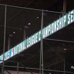 4:09 p.m. The ribbon display board, in the left field corner of the upper deck - 