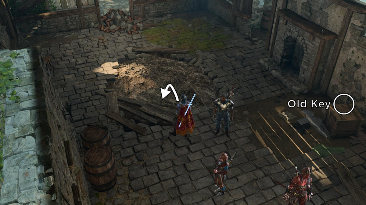 Location of the calcified web and the Old Key in the blacksmith’s home in the Blighted Village in Baldur’s Gate 3.