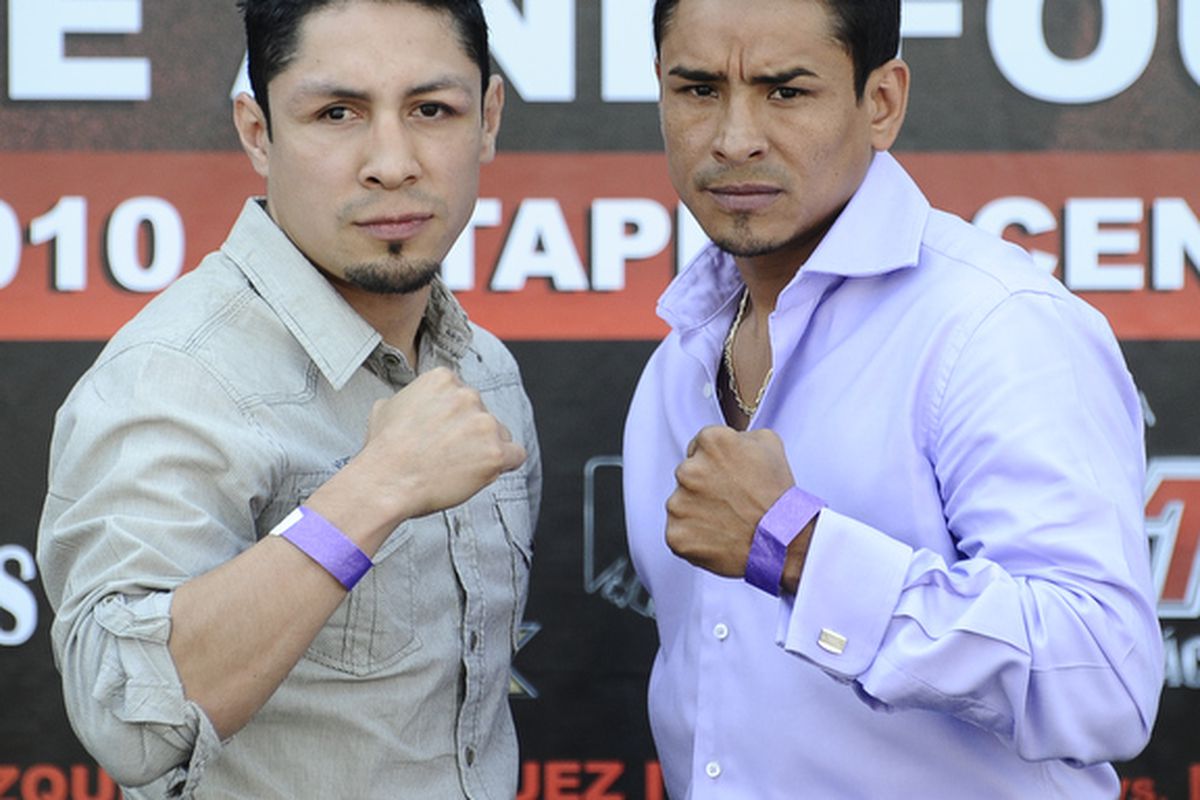 For the fourth time, Israel Vazquez and Rafael Marquez will battle on Saturday night. (Photo by <a href="http://www.goldenboypromotions.com/media/2010/mar/3.19.10/3.19.10.htm" target="new">Gene Blevins - Hoganphotos/Golden Boy Promotions</a>)