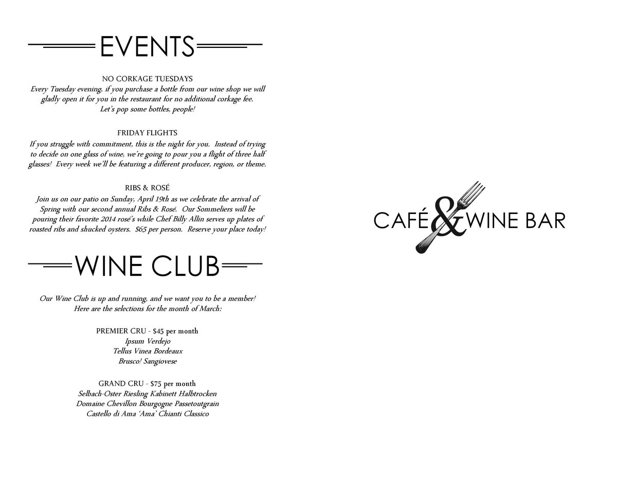 Cakes & Ale wine bar menu 2