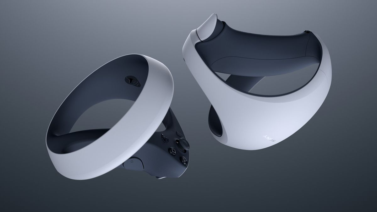 The VR2 Sense controllers floating against a gray background