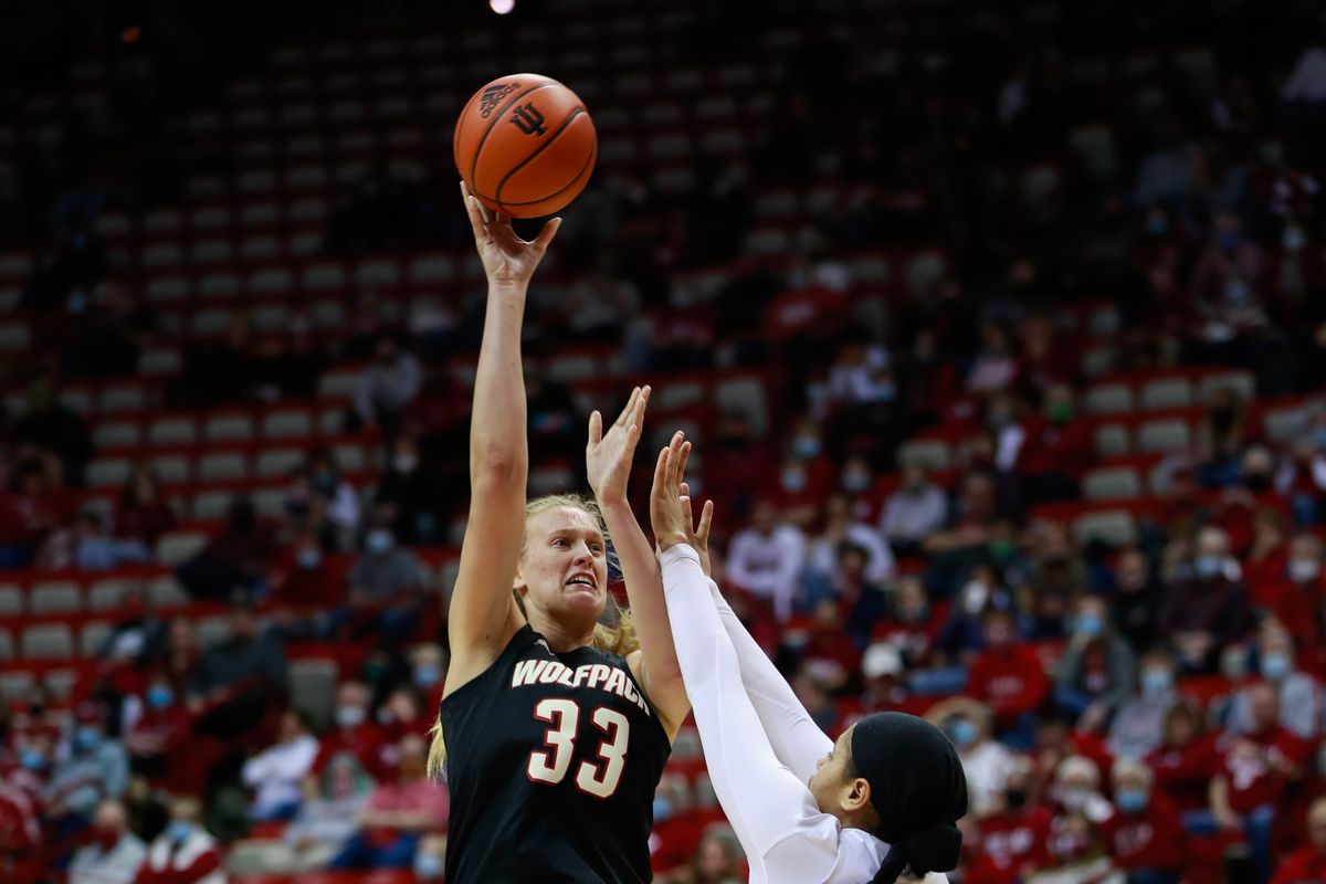 NC State Wolfpack center Elissa Cunane (L) plays against...