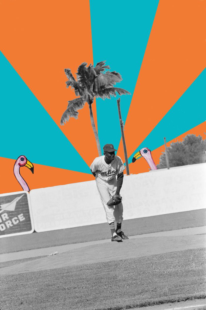 Satchel Paige pitching for the Miami Marlins