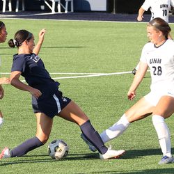 UConn’s Lucy Cappadona #4 during the New Hampshire Wildcats vs the UConn Huskies exhibition women’s college soccer game at Morrone Stadium at Rizza Performance Center in Storrs, CT, on Saturday August 14, 2021.