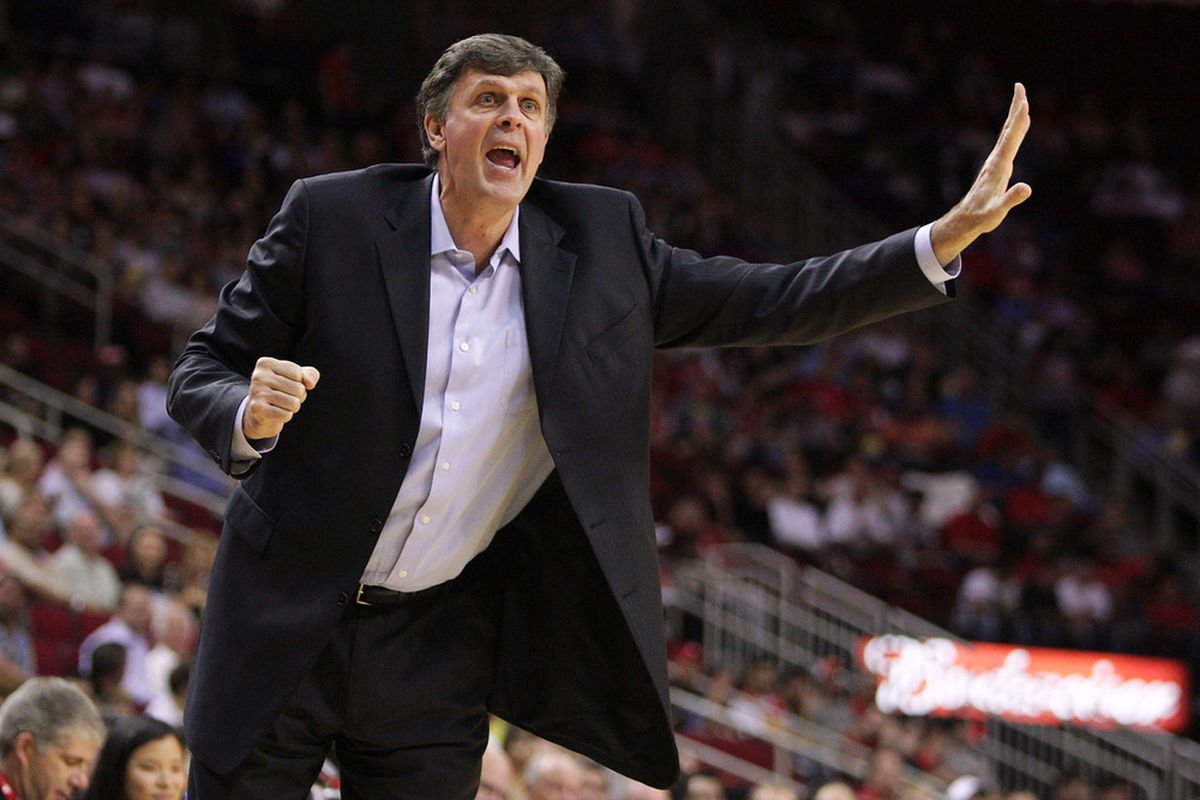 March 26, 2012; Houston, TX, USA; Houston Rockets head coach Kevin McHale shouts to his players in the third quarter against the Sacramento Kings at the Toyota Center. Mandatory Credit: Troy Taormina-US PRESSWIRE