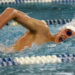 Drew Bonner of Viewmont wins the men's 500-yard freestyle race during 5A state swimming championships in Provo Friday, Feb. 13, 2015.
