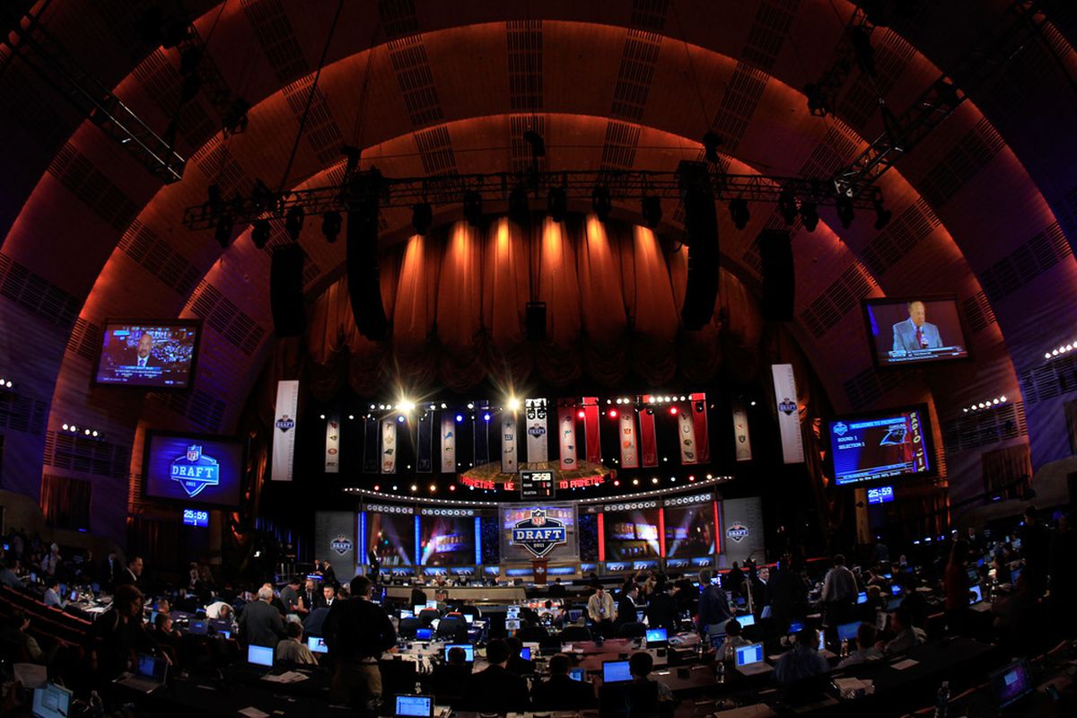 NEW YORK, NY - APRIL 28:  A general view of the Draft stage during the 2011 NFL Draft at Radio City Music Hall on April 28, 2011 in New York City.  (Photo by Chris Trotman/Getty Images)