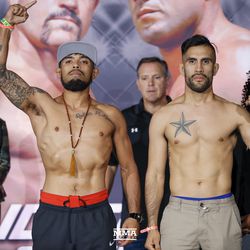 Fighters face off at the Liddell vs. Ortiz 3 ceremonial weigh-ins in Inglewood, Calif. 