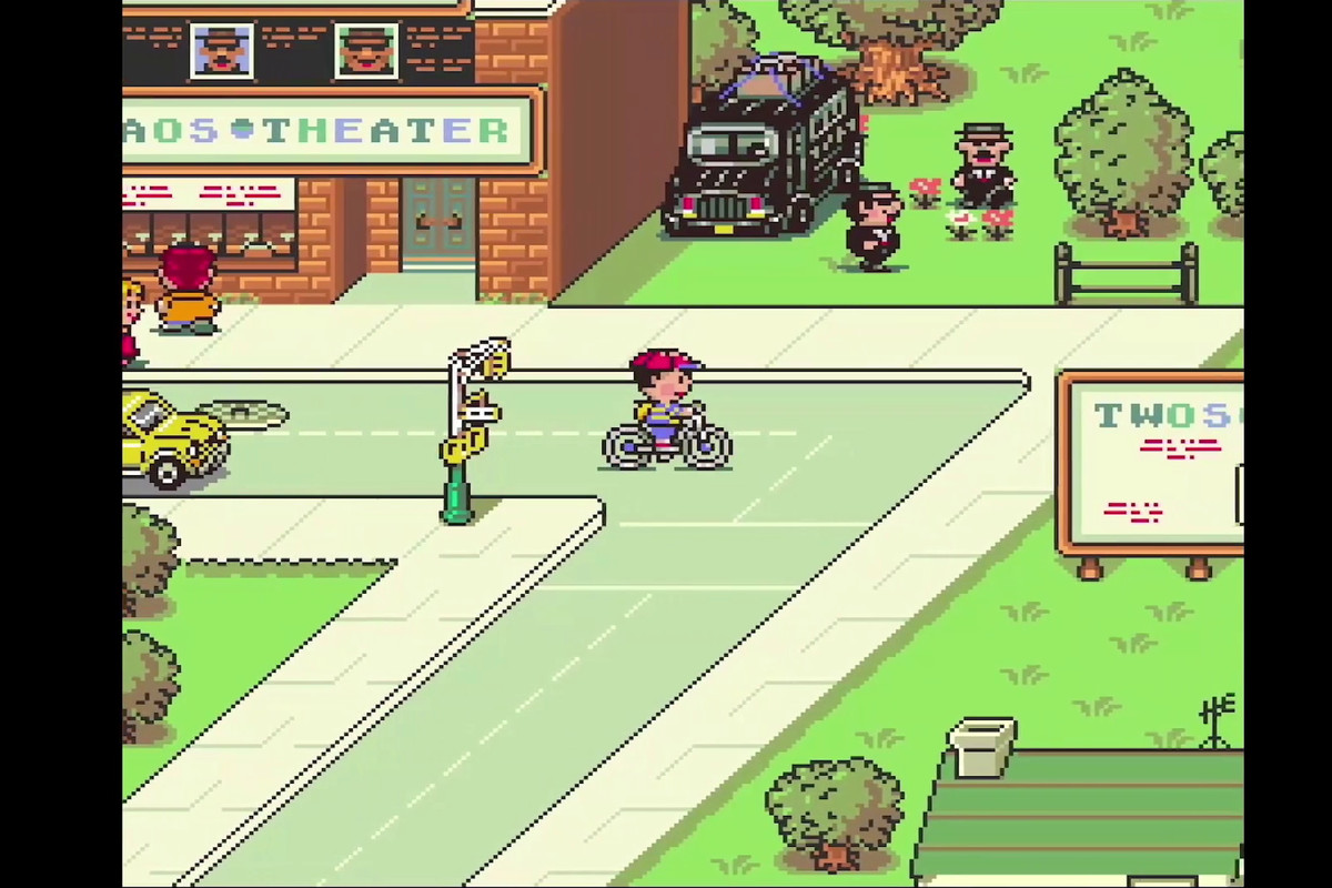 Ness riding a bicycle in EarthBound