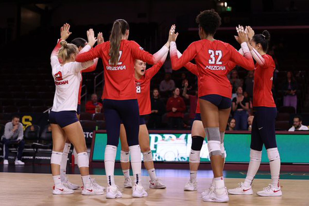 Arizona volleyball prepares for a match against USC at the Galen Center on Nov. 3, 2023