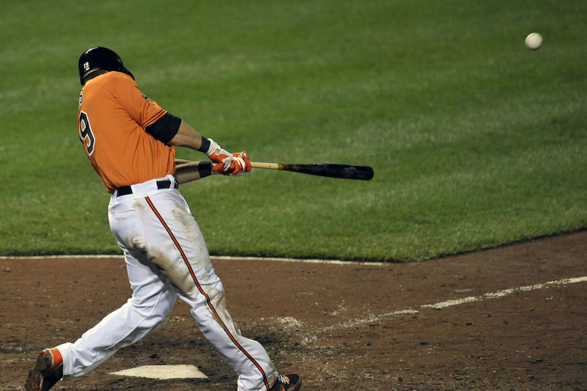 Chris Davis slugs one of several home runs en route to a very solid week at the plate.  Mandatory Credit: Joy R. Absalon-US PRESSWIRE